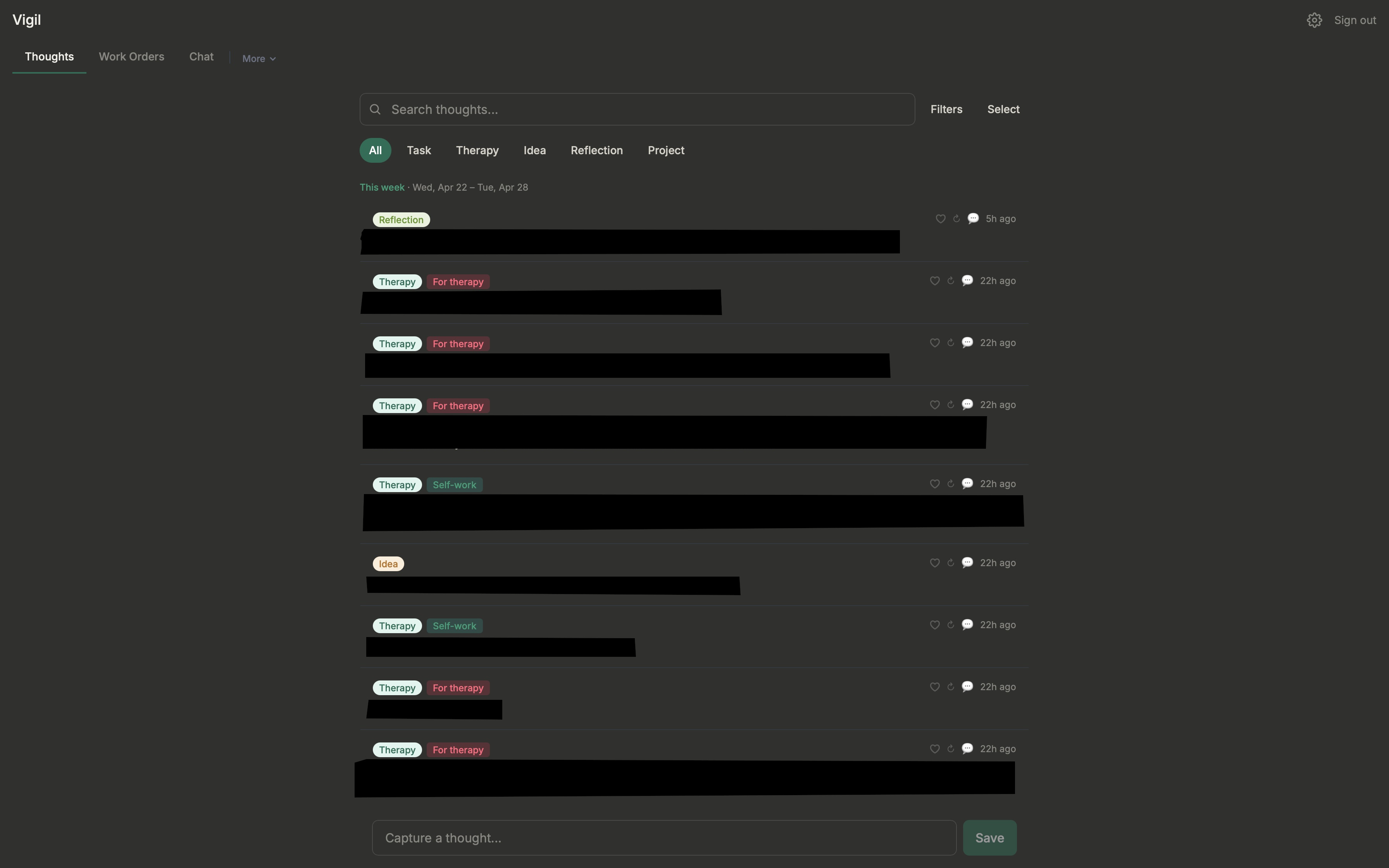 Vigil – Thoughts view